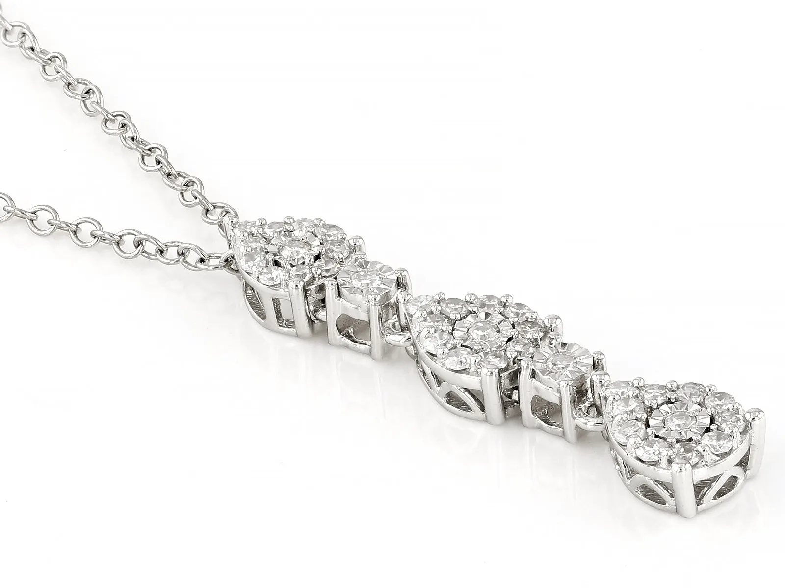 White Labgrown Diamond Dangle Pendant Necklace With Chain,Rhodium Over