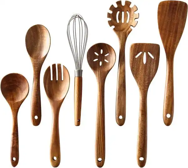 Wooden Kitchen Utensils Set,Natural Teak Wood Spoon And Spatula For ...