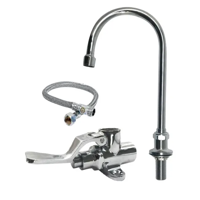 Single Pedal Valve & Swivel Gooseneck Spout Brass Foot Control Pedal