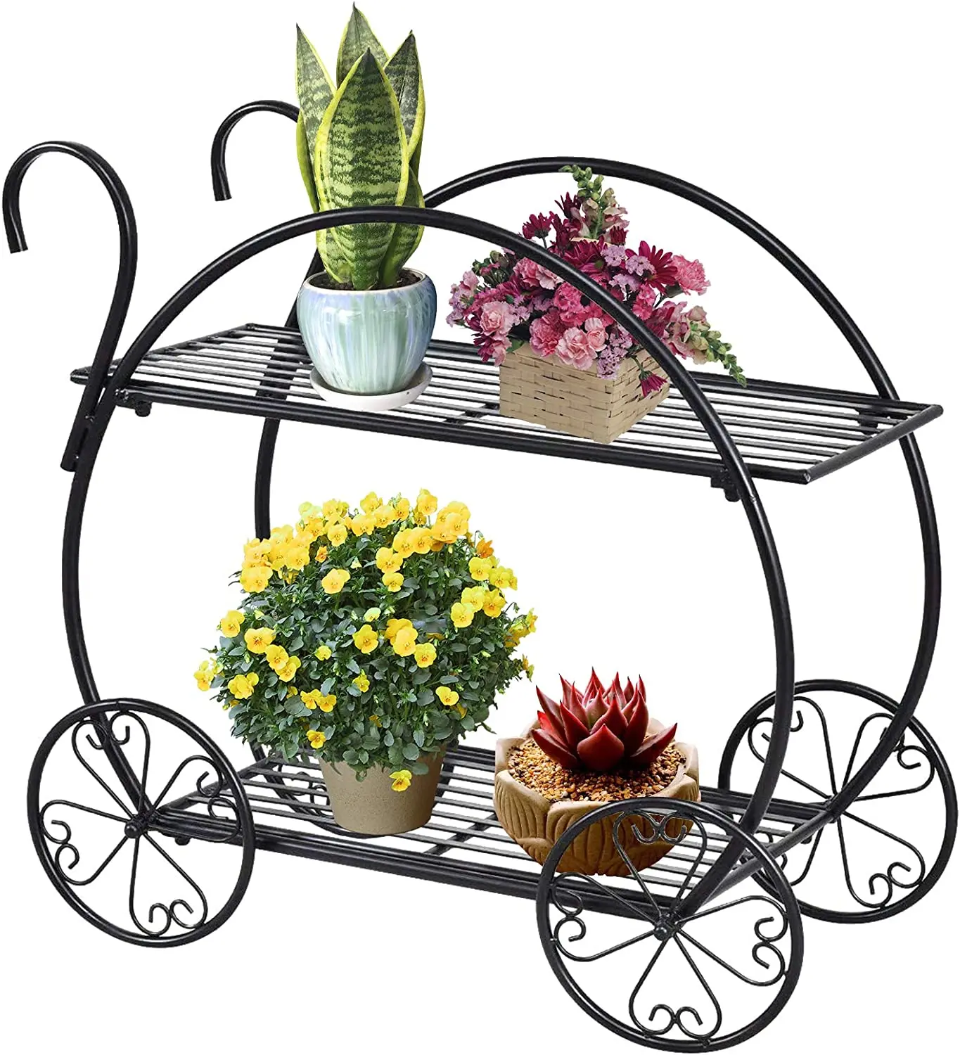Twotiered Garden Cart Metal Plant Stand Succulent Flower Pot Holder