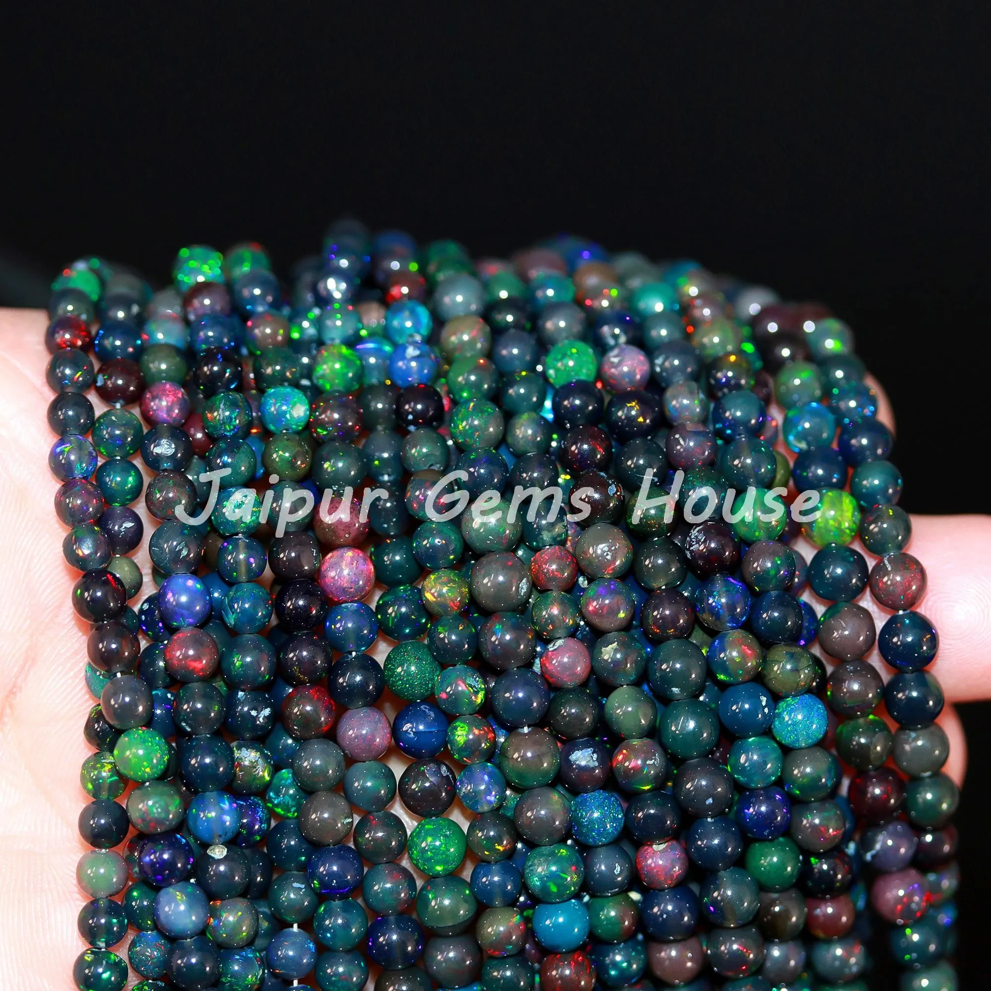 Genuine Black Ethiopian Opal Smooth Round Beads Welo Opal Gemstone