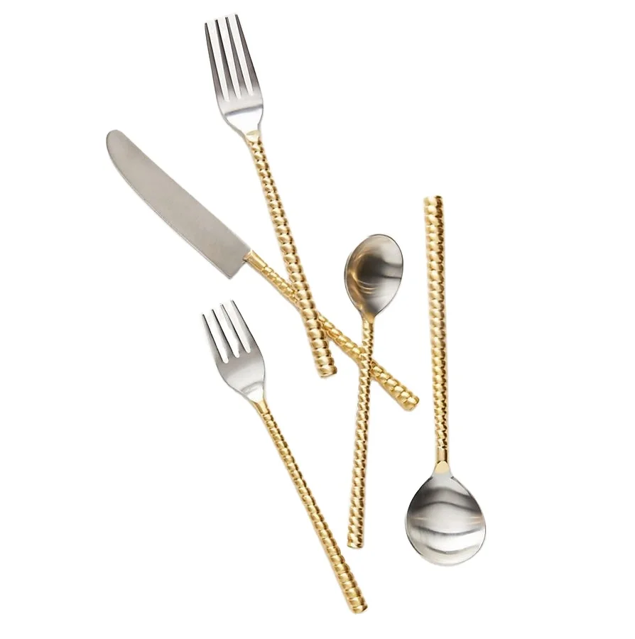 Transparent Resin & Metal Cutlery Set With Gold Plated For Home At