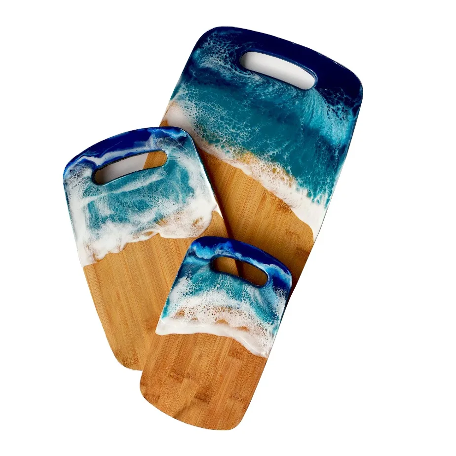 Two Tone Finished Kitchen Catering Usage Cheese Cutting Board Elegant Design Wooden Chopping