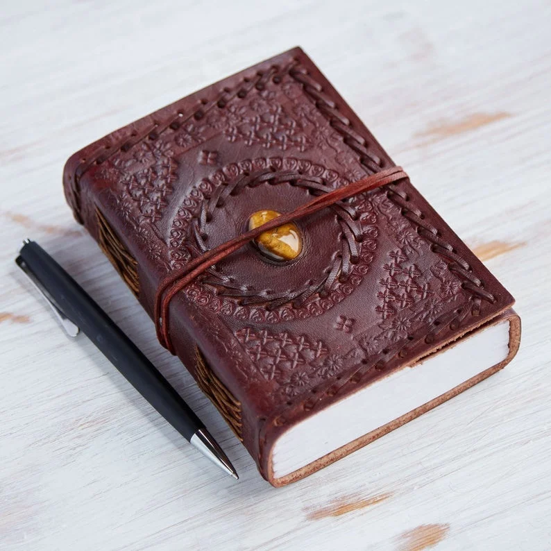 Antique Bound Leather Journal Handmade Cotton White Paper With Semi