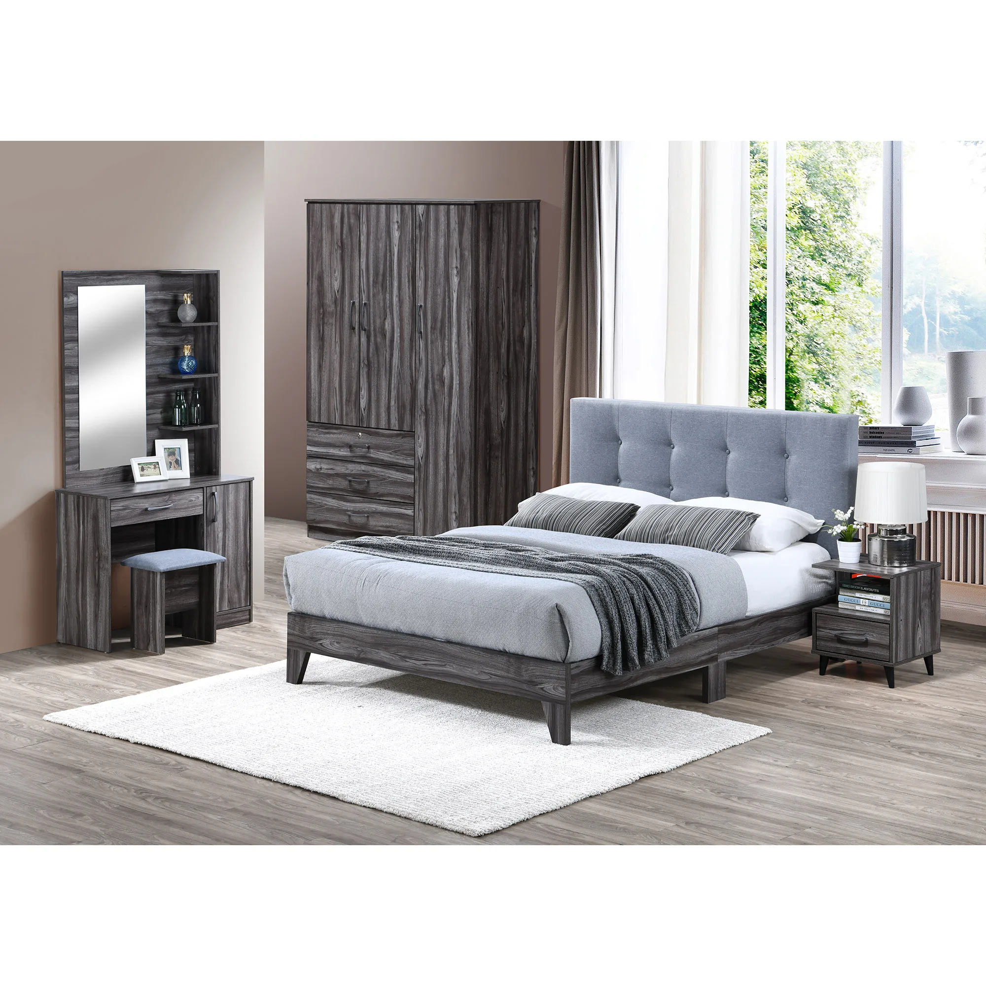 Top Grade Modern Full Bedroom Set Include Customized Size Bed + 3 Doors