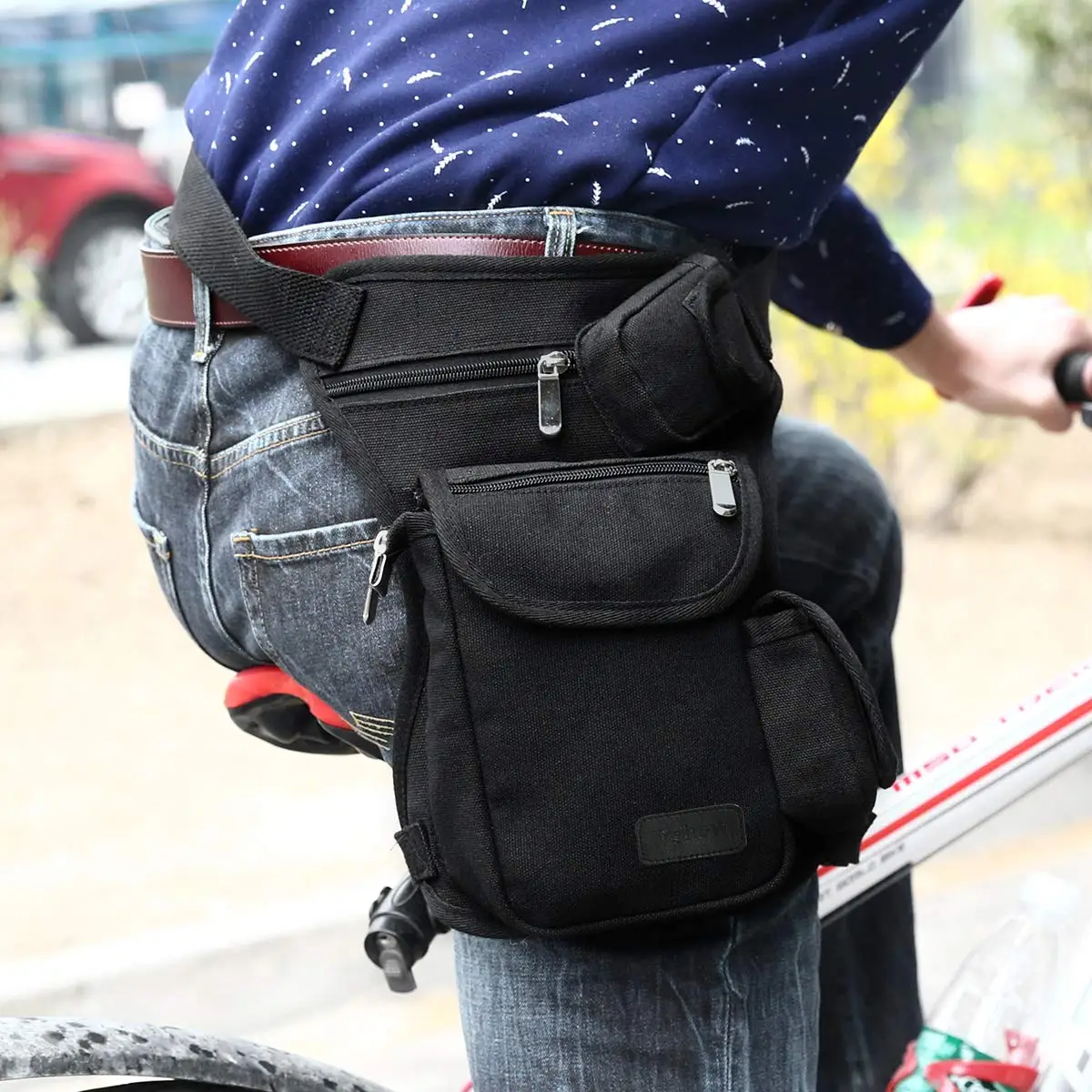 Men s Tactical Bike Cycling Hip Bag Canvas Waist Packs with Drop Leg Pouch Tools Belt Box Shape Sport and Travel Style