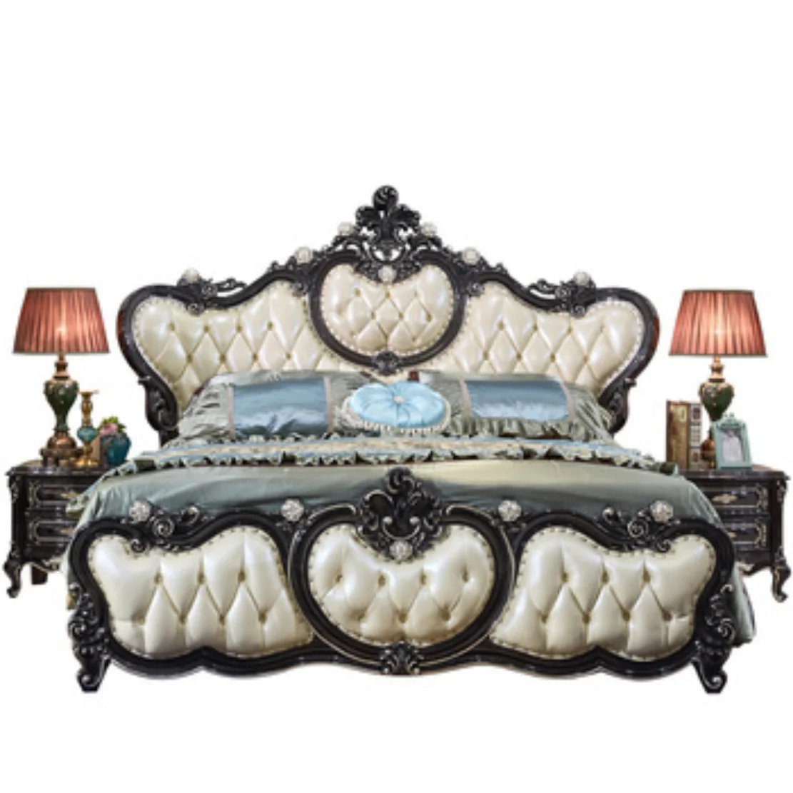 Luxury Royal Bedroom Set Fancy Real Wood Wooden King Size Bed Carving ...