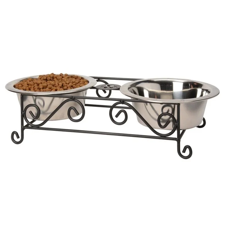Stainless Steel Metal Stand Double Bowl Pet Bowls With Double Dog Cat
