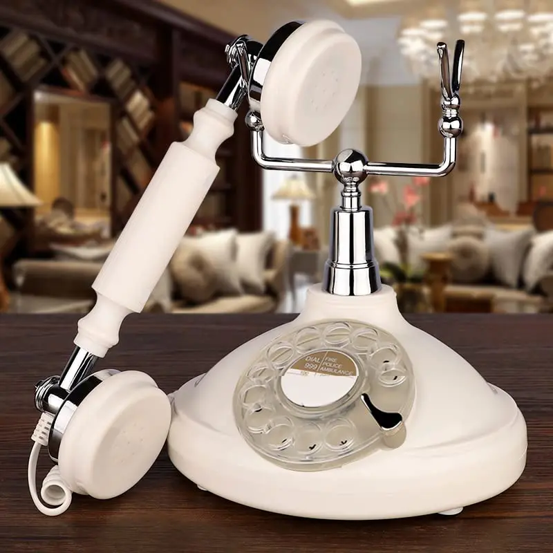 Vintage Rotary Phone Telephone Off White Cream Old high quality French Retro Decor Old Fashion Retro Old School Plug In Ivory Black Owned Business Shop