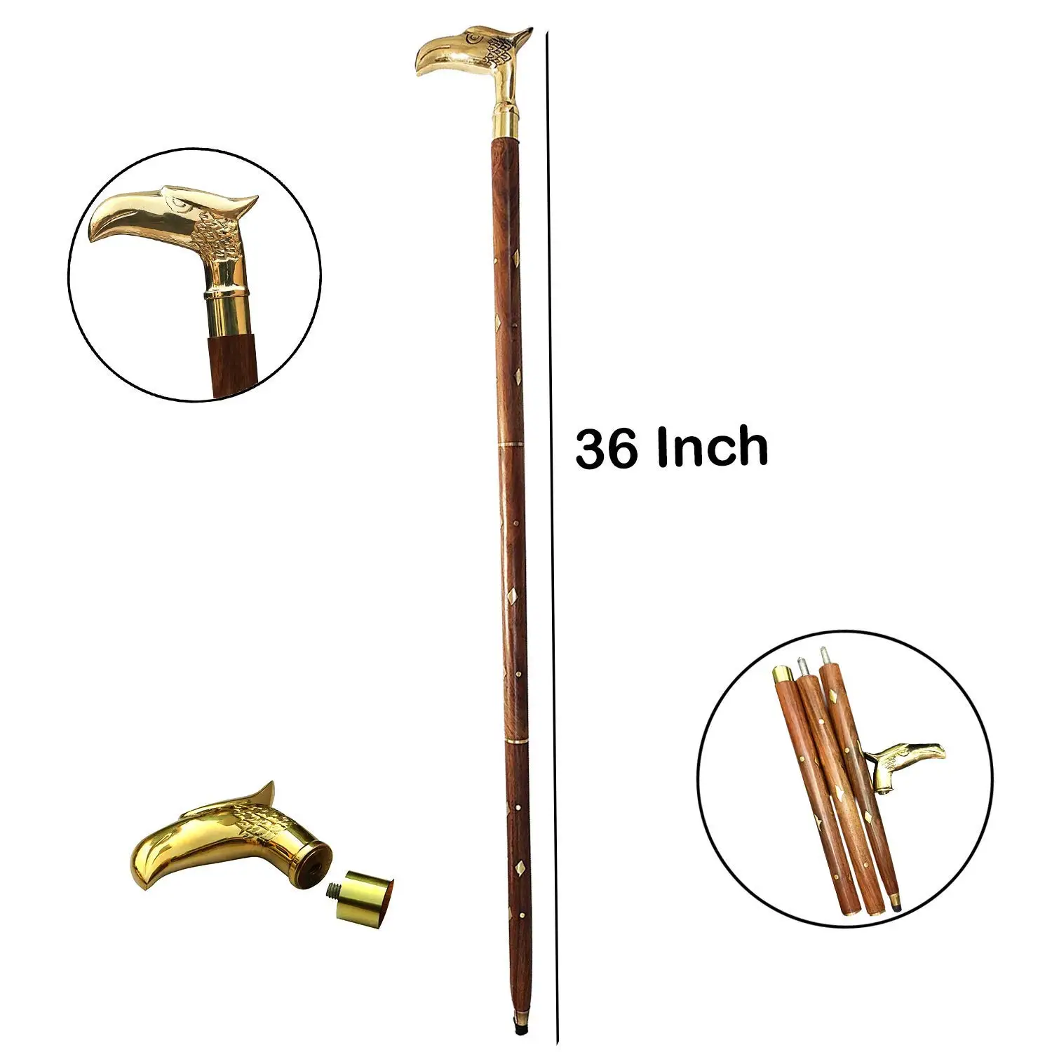 Wood Walking Stick With Brass Handle Eagle Design 36 Inch Buy Portable & Foldable Surgical