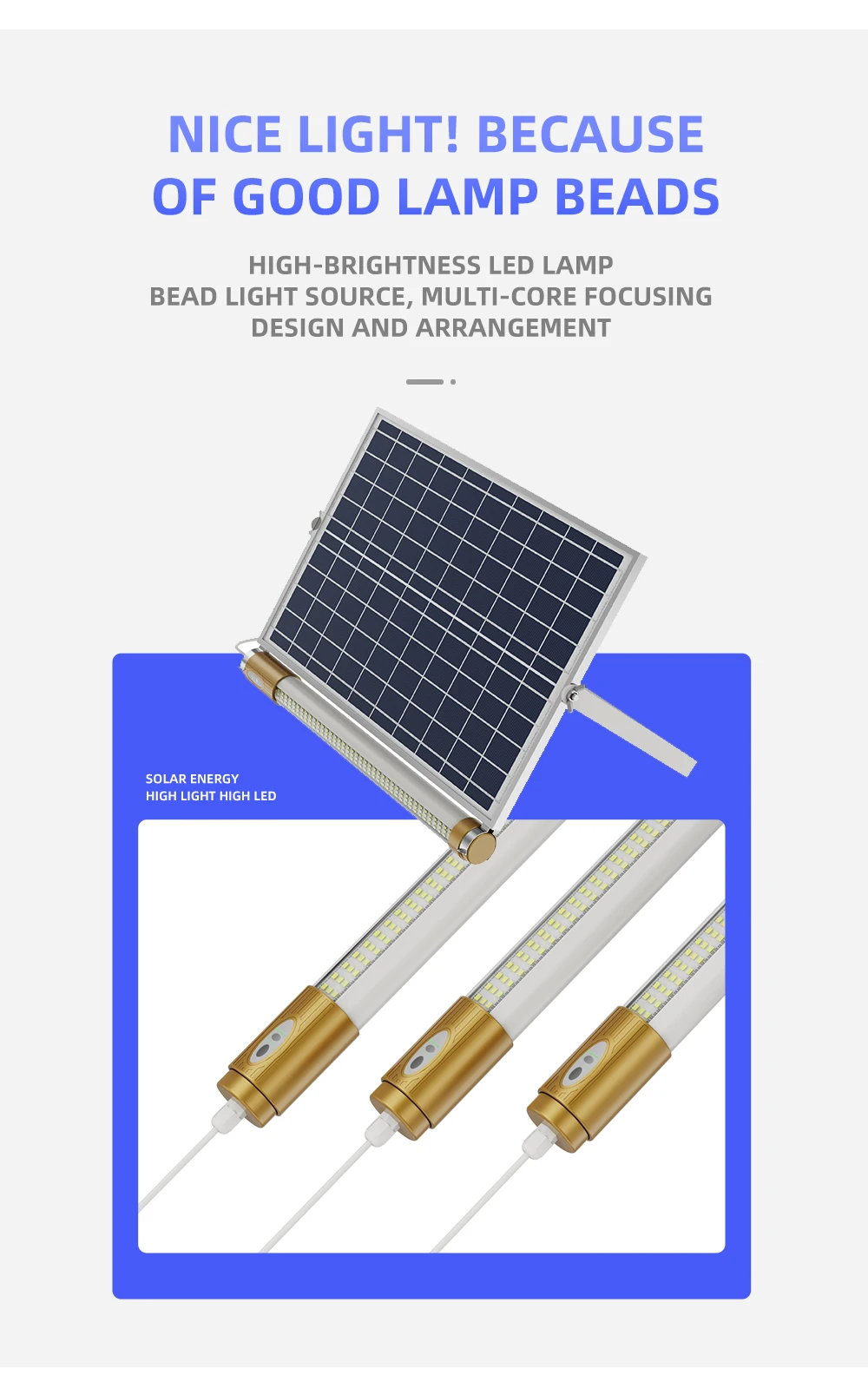 300mm Solar Led Tube Light 60w + Tubing Solar Led Fluorescent Light