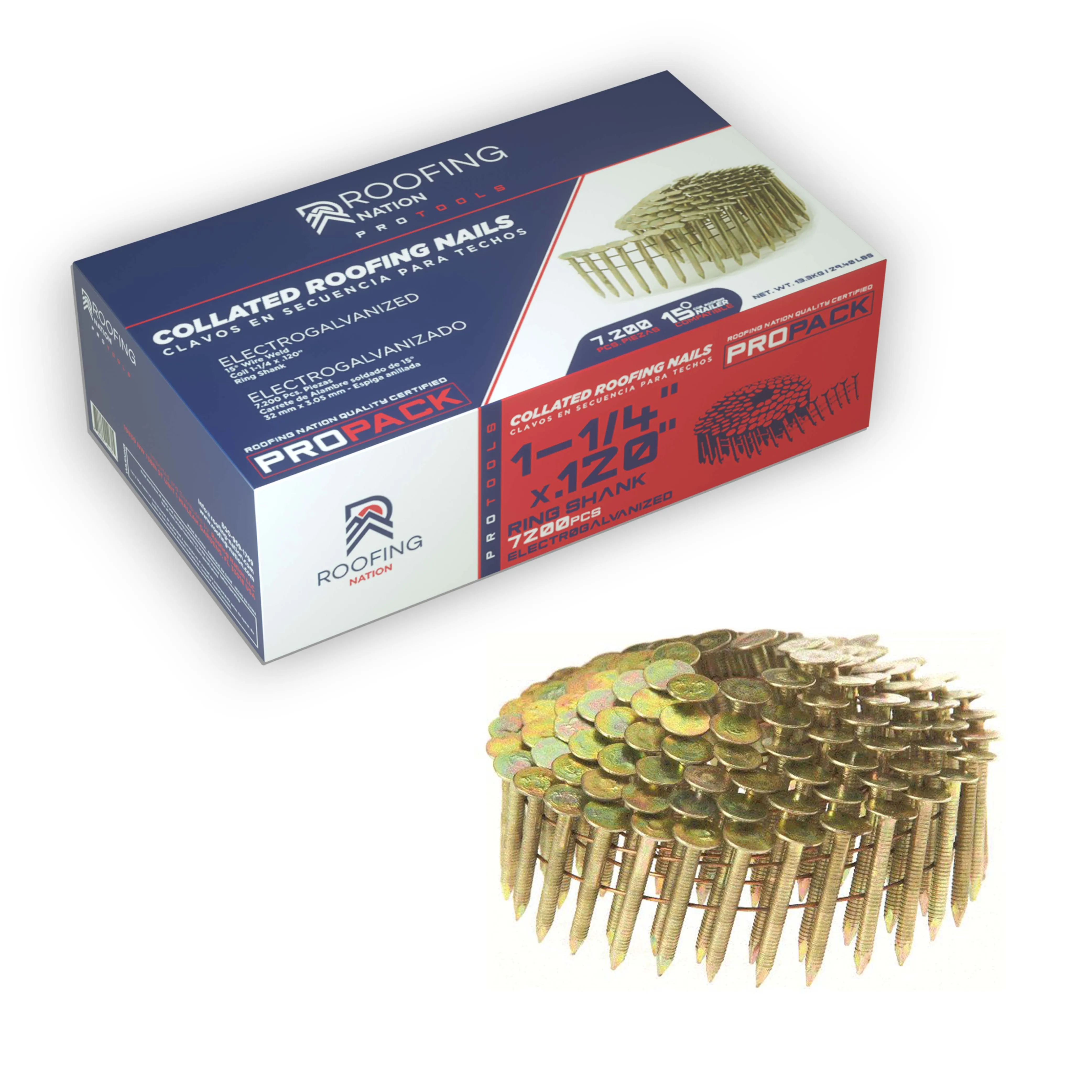 11/4 Inch Electro Galvanized Ring Shank Coil Roofing Nail (7200 Pack