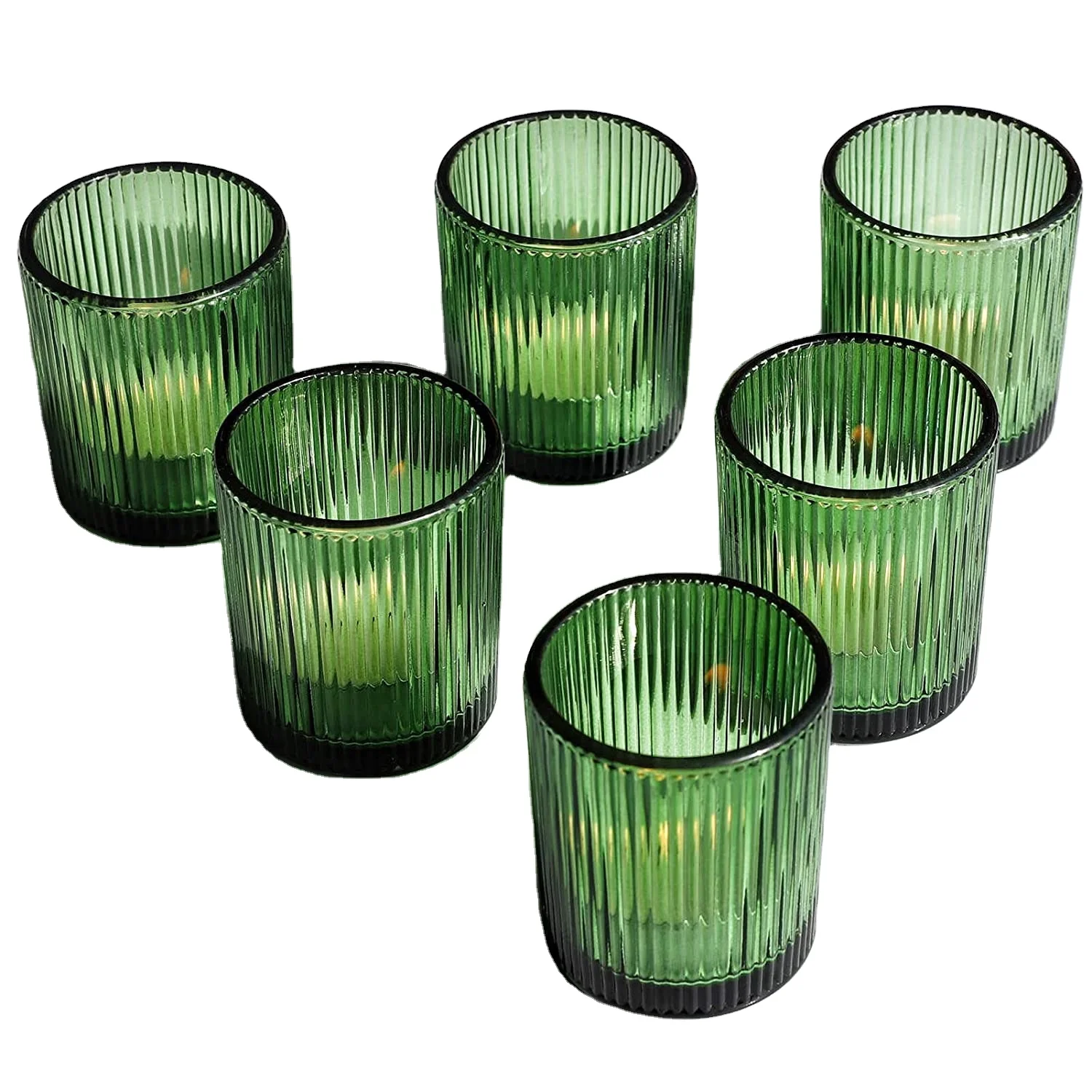 Glass Tealight Candle Holder For Birthday T Ribbed Glass Green Votive For Wedding Party Table 6323