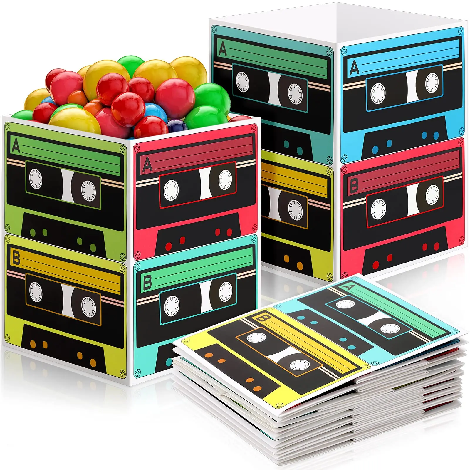 80s Party Decorations - Cassette Tape Bucket Centerpiece