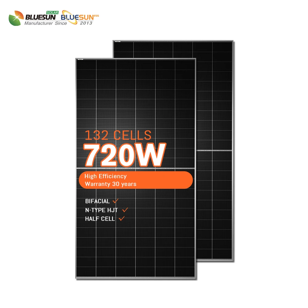 Large-format 1000W solar panel mounted on a ground-mount racking system with reflective gravel surface