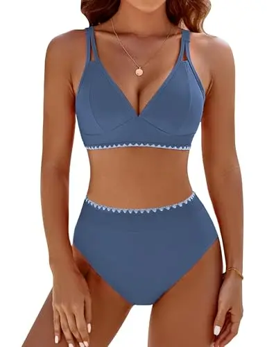 BMJL Bikini Sets Shell Stitched Two Piece Haze Blue