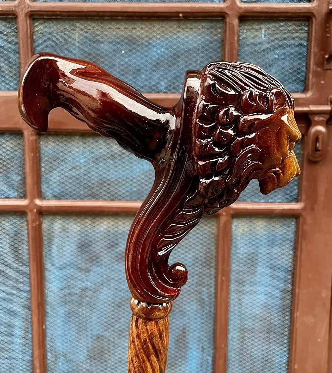 Lion Head Wood Carved Walking Stick Ergonomic Palm Grip Handle 37 Inch Wooden Walking Cane For 2104