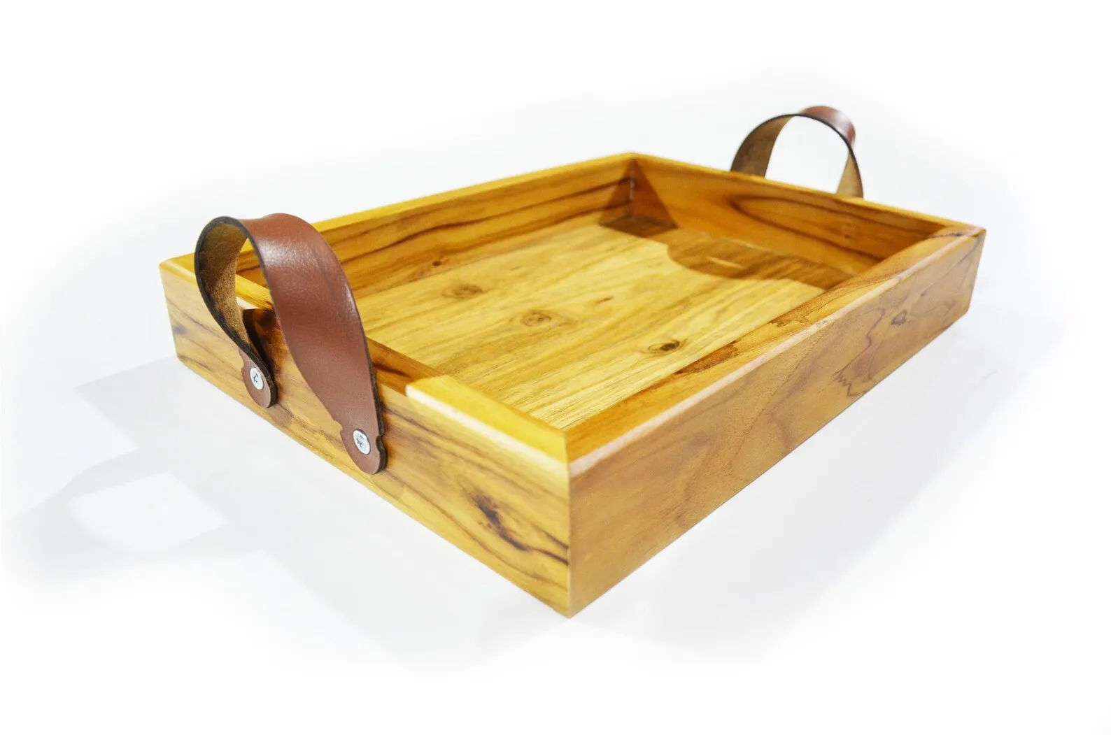 Handmade Beautiful And Handy Teak Wood Serving Tray With Leather Handle ...