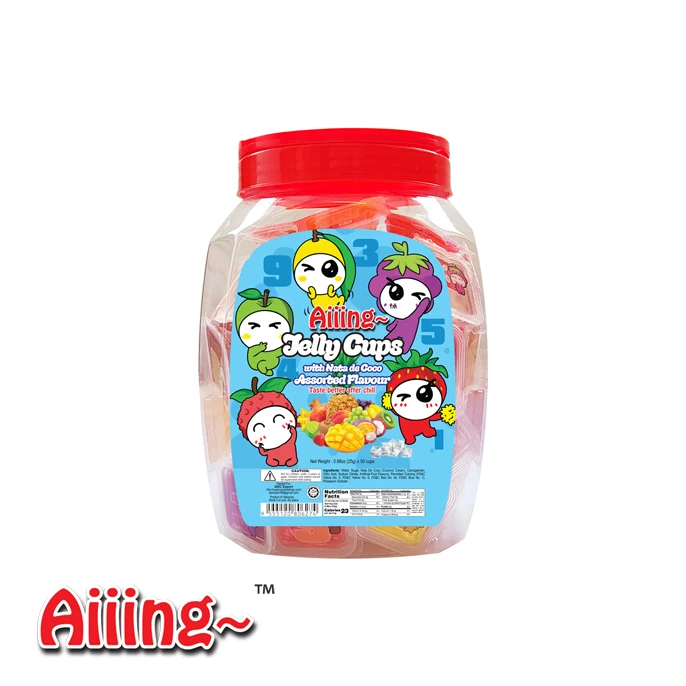 Aiiing Fruit Mini Jelly Cup With Nata De Coco Lychee Mango Strawberry Grapes Assorted Coconut