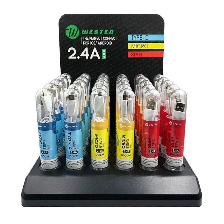 
store hotel cheap price protable 2.1A quality phone fast USB data charging cable plastic tube packing for iPhone for Samsung 