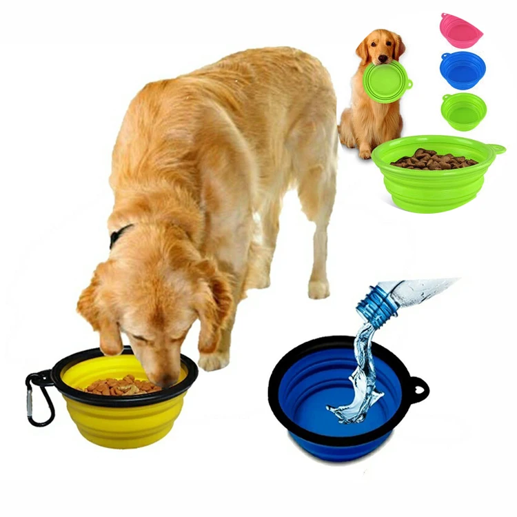 Wholesale Personalized Portable Folding Collapsible Dog Feeding Bowl with Stand, Silicone Travel Dog Water Bowl Custom