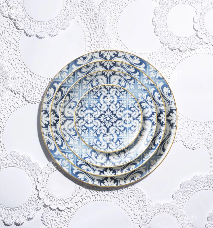 Ohere Porcelain Dinnerware Set Bulk Porcelain Tableware Restaurant Blue