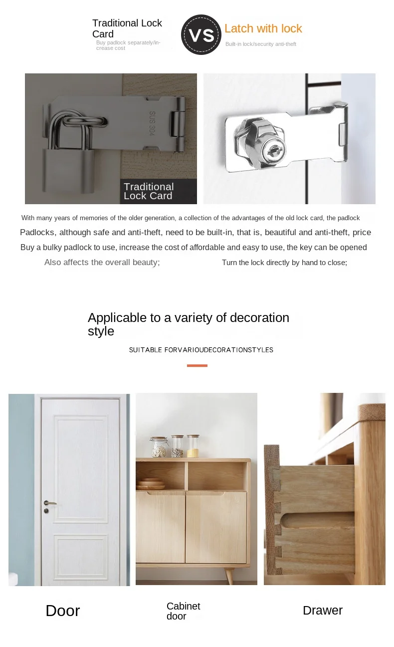 Dinite 90-Degree Iron Box Lock Modern Style File & Card Cabinet Door & Drawer Lock with Key Unlockable & Hole-Free