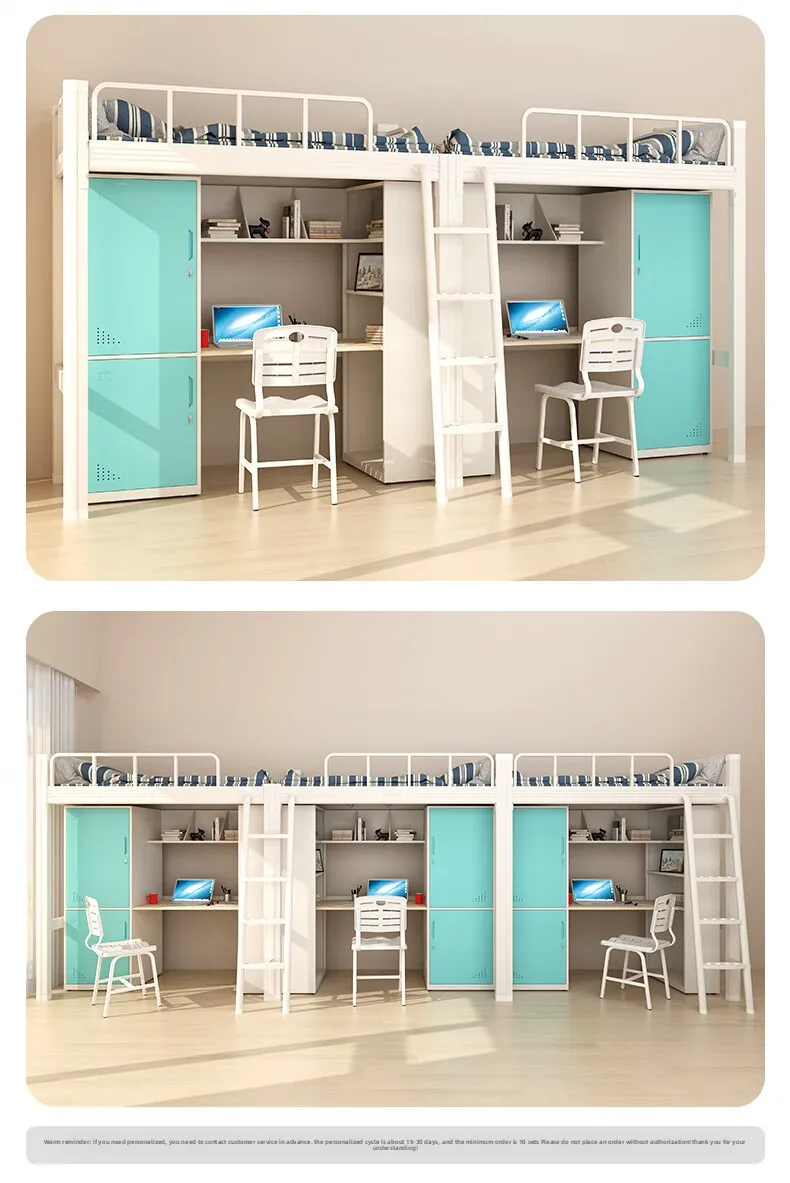 product modern metal bunk bed high low durable desk wardrobe for college students for dormitory apartment living room hotel bedroom-11