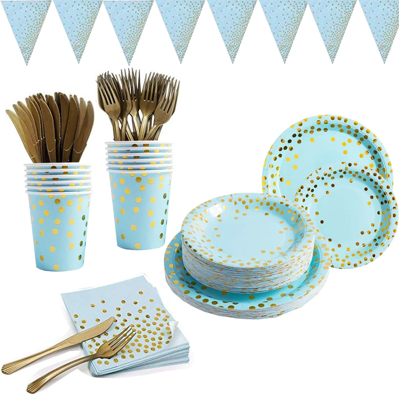 white and gold disposable tableware set party supplies