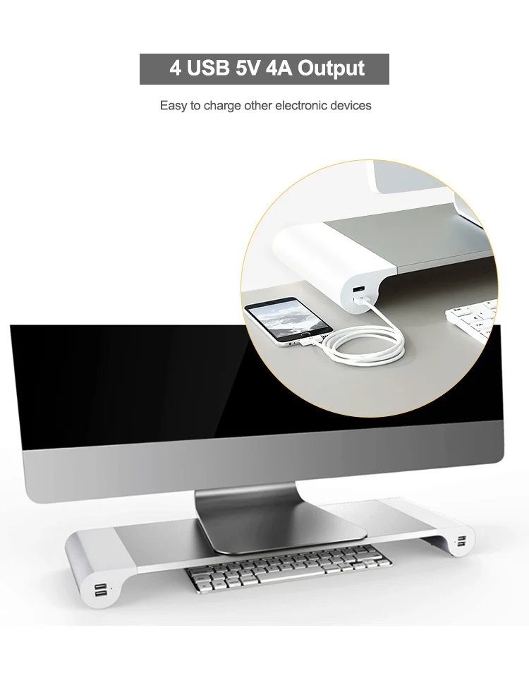 Aluminum Notebook Computer PC LCD Monitor Stand With 5V 4A 4 USB Ports Charger for Mobile Phone