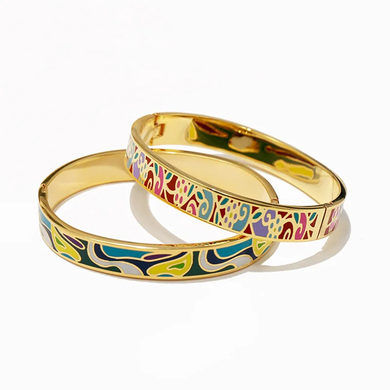 Wholesale Gold Design Hinged Rainbow Enamel Bangle Bracelets Stainless