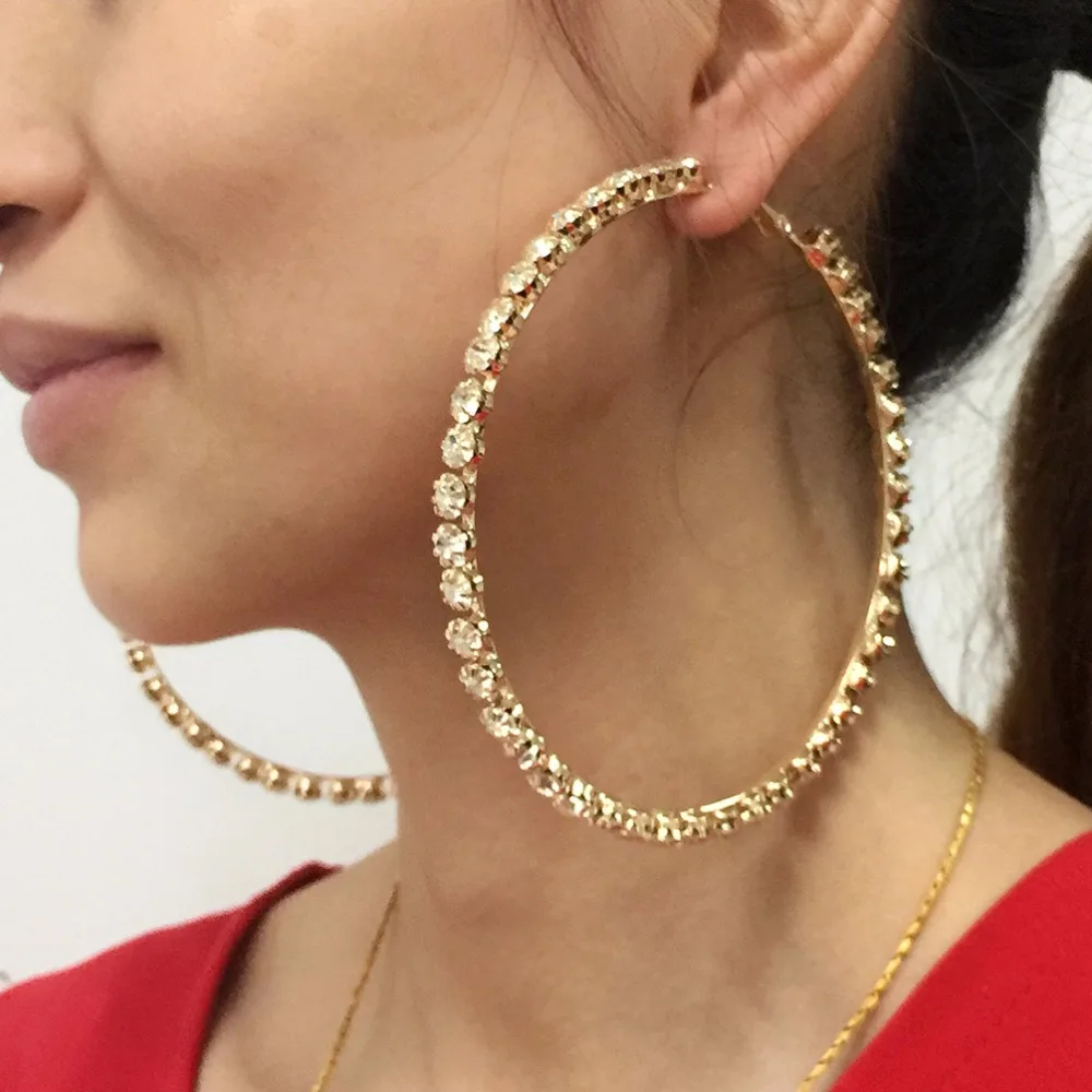 Fashion Women's Big Hoop Round Girl's Crystal ear stud Jewelry Earrings 