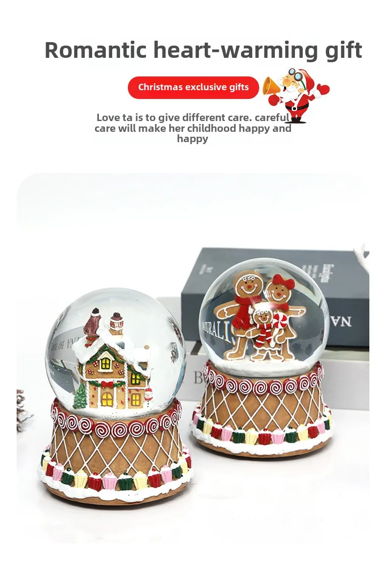 Transparent Crystal Ball Christmas Light Music Box Resin Crafts with Bear Sculpture and Automatic Christmas Snow Globe