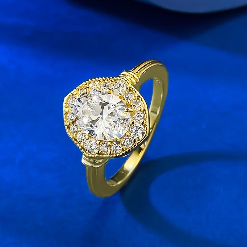 S925 Silver European American Style High Lab Diamond Ring Oval Pigeon Egg 6*8 Simple Female Fashion Lab Diamond Ring