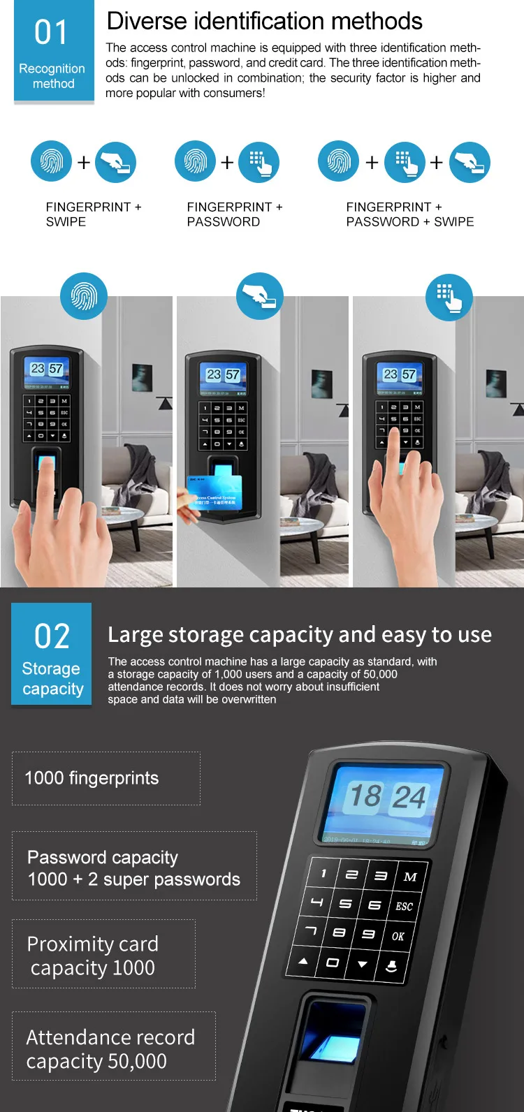 OEM digital biometric time attendance scanner smart locks for home office flat access control device