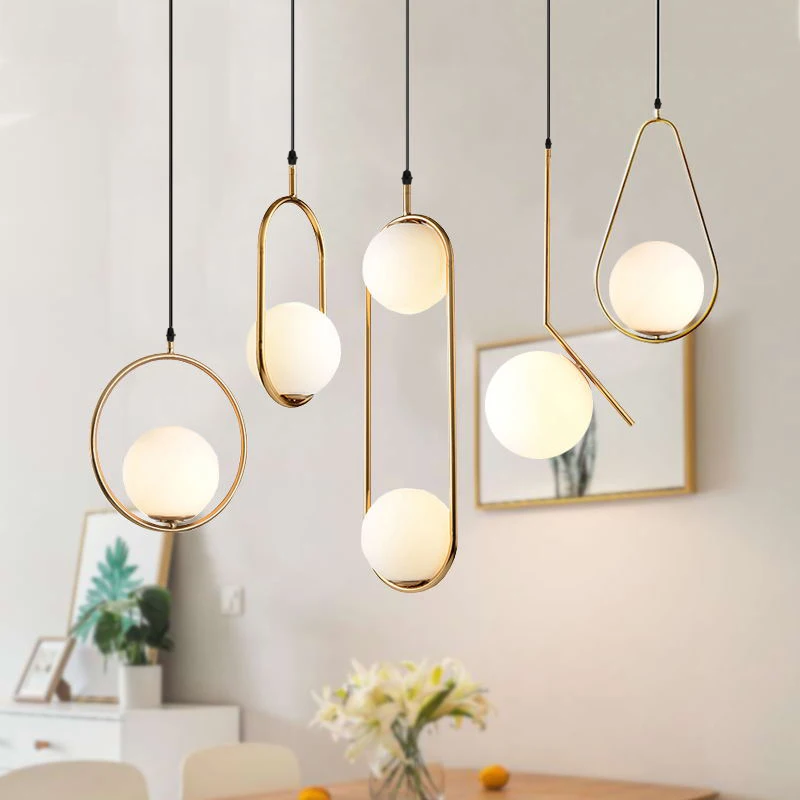 Nordic Glass Ball Chandeliers Pendant Lights Vintage Hoop Gold Modern LED Rope Hanging Lamp for Living Room Home Decor Luminaire