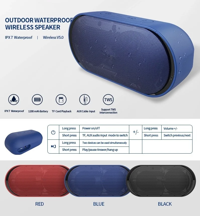 Custom Speaker Wireless BT Outdoor Portable Mini Blue tooth Speaker Waterproof Wireless Speaker - ANKUX.COM