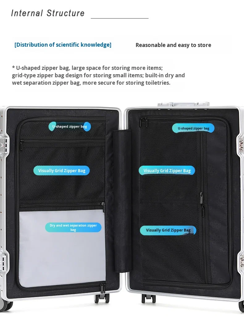 product new design all aluminum suitcase luggage fashionable spinner silent wheels waterproof tsa lock custom acceptable-13