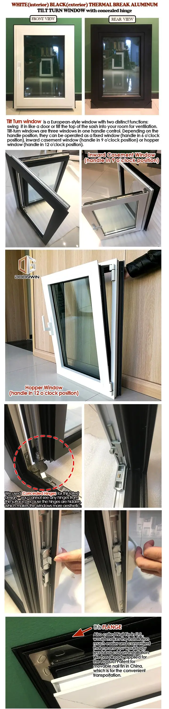 Latest design aluminum energy saving double panel electric Low-e glass casement window