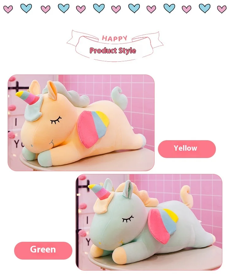 批发30厘米可爱柔软独角兽毛绒枕头超柔软毛绒婴儿玩具