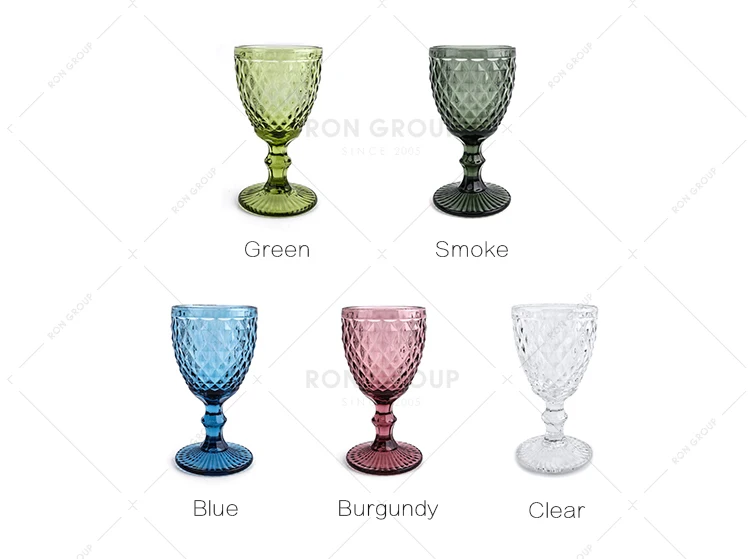300ml Luxury OEM Thick Stem Wedding Banquet Hotel Glassware Crystal Embossed Vintage Wine Glasses Cup Colored Amber Goblets