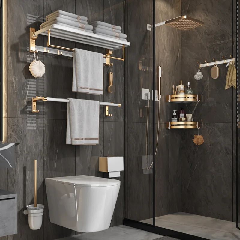 Luxury Bath Hardware Sets China Supplier Aluminium Hotel White Golden Bathroom Accessories Set ...