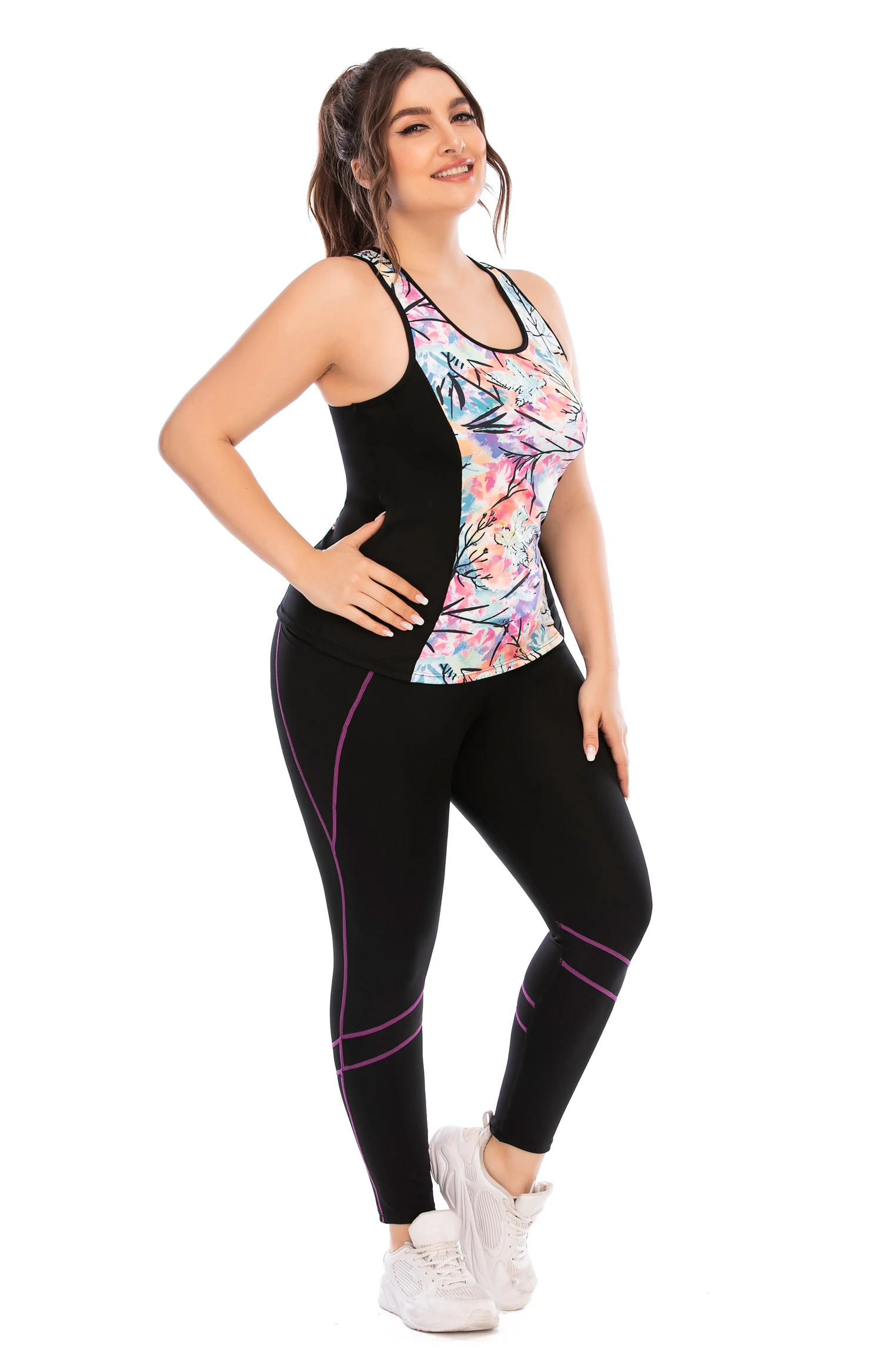 女性健身服装运动服瑜伽套装健身房运动打底裤女式套装定制标志印花