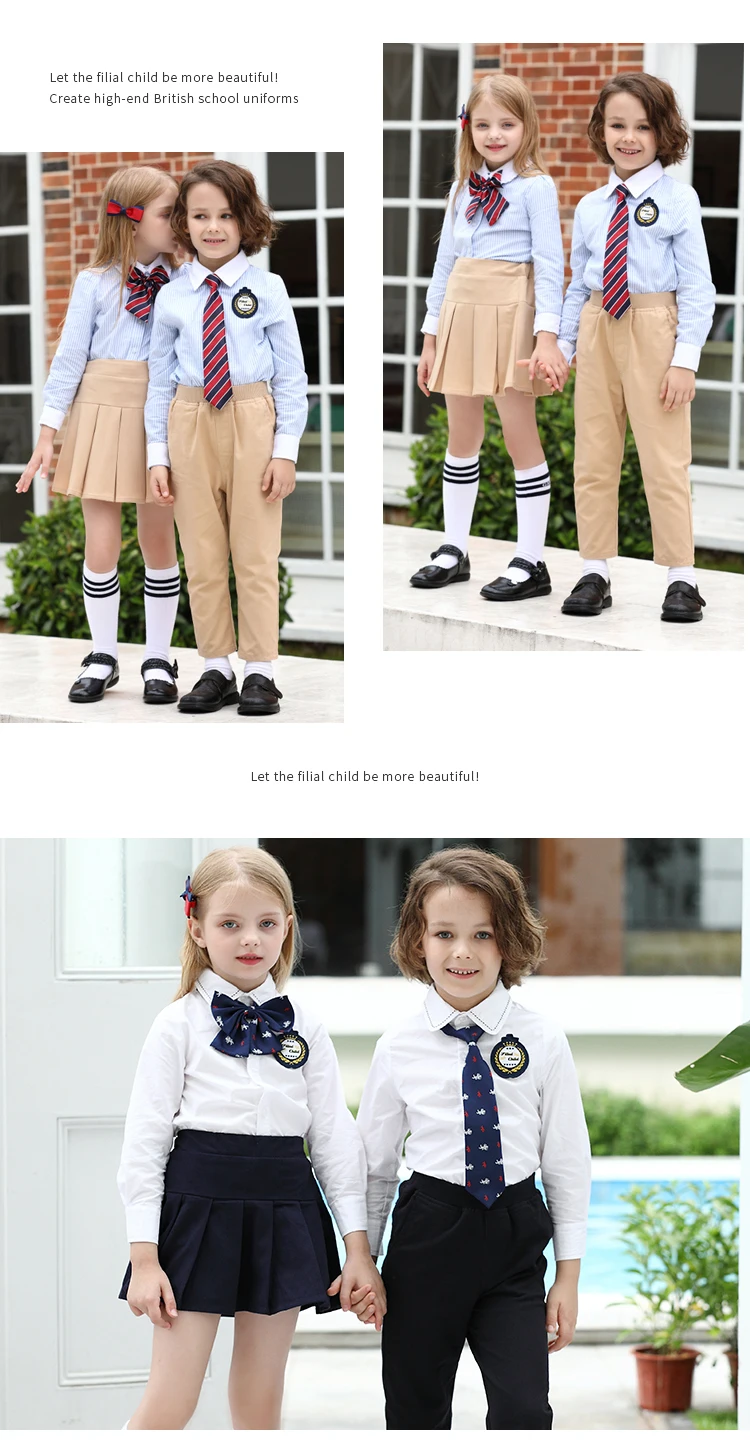 100 Cotton Long Sleeve Shirt 2piece High Primary School Uniform