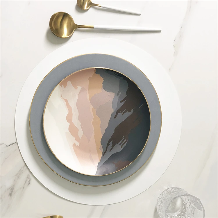 nordic minion round colorful wedding restaurant serving stoneware plate decoration ceramic dinner plates with gld rim .jpg