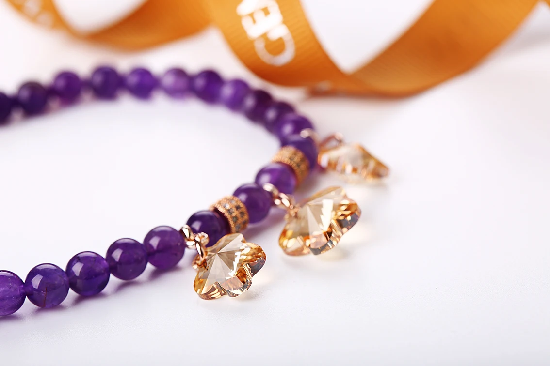  Purple Glass Quality Beads Bracelets Women Jewelry Birthday Gift High Quality Beads Bracelet(图3)