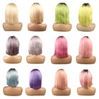 BIGSOPHY 10A Brazilian Hair Front Lace Wigs Colorful Bob Blond Lace Front Wig 100% Virgin Human Hair Straight Bob Full Lace Wig