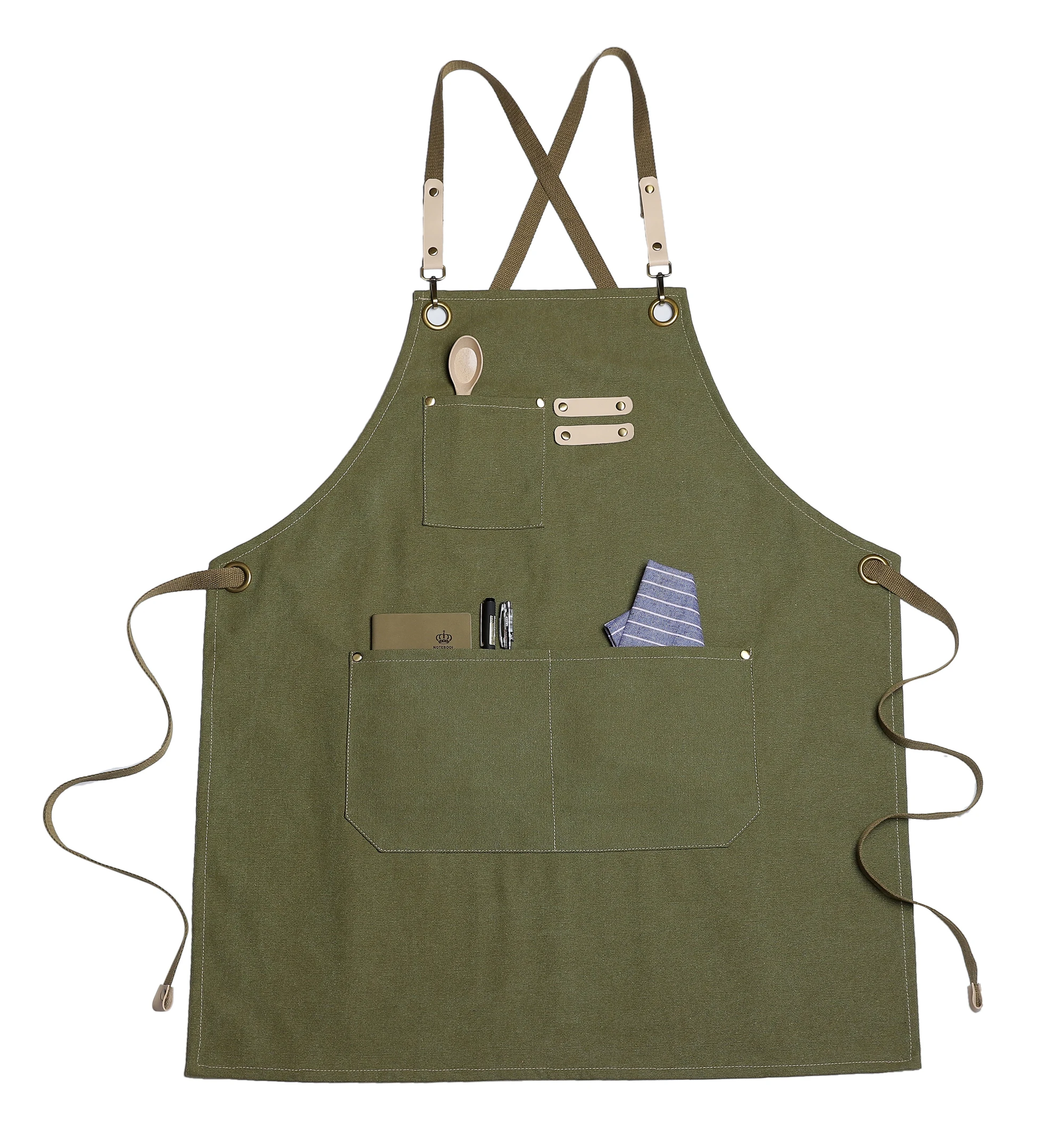 Wholesale Washed Canvas Apron Custom Print Long Bib Apron Kitchen For