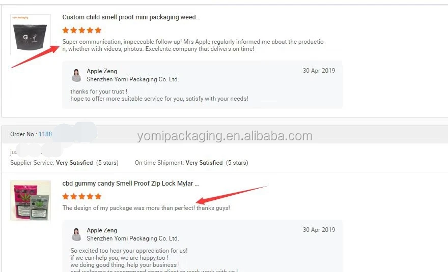 Ziplock Stand Up Packaging Biodegradable Plastic Pouch Bags Wholesale buyer feedback