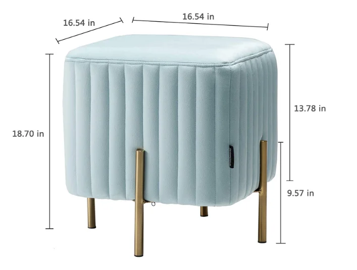 Upholstered Velvet Square Ottoman With Gold Legs Metal Base For Foot